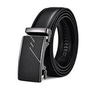 FEFLO Cinturon Hombre Cuero Negro (M, longitud del cinturón 110 m, adecuado para cintura 86cm~93cm) Automatico Hebilla Trinquete Piel Sin Agujeros Cinturon,Tamaño Ajustable