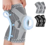 Fefod Rodillera Profesional, 2PCS Rodilleras Menisco y Ligamento con Almohadilla Gel Rótula y 2 Estabilizadores de Resorte, Antideslizante Rodilleras para Hombre y Mujer Correr, Desgarro de Menisco, L