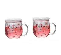 Fegtrty 2 tazas de cristal con filtro infusor de té y tapa, juego de tazas de flores de , de té de flores de 300 ml