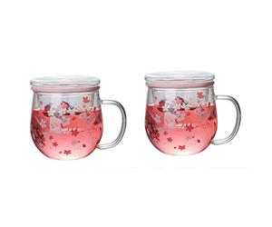Fegtrty 2 tazas de cristal con filtro infusor de té y tapa, juego de tazas de flores de , de té de flores de 300 ml