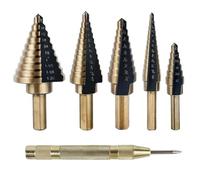 Fegtrtyoa 5 Brocas Escalonadas para Metal, Madera, Plástico, 50 Tamaños, Vástago Triplano, Juego de Brocas Escalonadas de Titanio HSS con Punzón Central