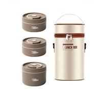 Fegtrtyoa Contenedor de Almuerzo Caliente para Alimentos,Contenedor de Almuerzo TéRmico de Acero Inoxidable Caja Bento TéRmica PortáTil Contenedor de Alimentos MarróN B