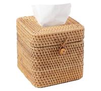 Fegtrtyoa Cubierta Cuadrada para Caja de Pañuelos de Ratán, Soporte para Pañuelos Faciales de Mimbre Tejido A Mano con Tapa Abatible, para Baño, Oficina y Hogar