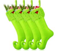 Fegtrtyoa Green Faux Fur For Xmas Stockings 4 Pcs Christmas Stockings Hanging Green For Xmas Holiday Family Party