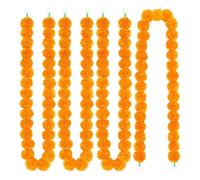 Fegtrtyoa Guirnalda de 5 Flores Artificiales de Caléndula para Decoración, 1,5 M, para el Hogar, Decoración Diwali, Cabeza de Caléndula Naranja