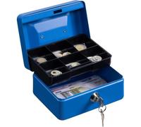 Fegtrtyoa Hucha con Llave de 15 cm con Cerradura, Pequeña Caja Fuerte Metálica con Candado para Efectivo, Bandeja para Monedas, 2 Llaves - Azul