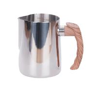 Fegtrtyoa Jarra para Espumar Leche para Espresso de 600 Ml, con de Madera, Jarra para Leche, para Espresso, Jarra para Capuchino, para Crema, Color Plateado.