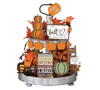 Fegtrtyoa Juego de 14 Bandejas Decorativas Escalonadas de Otoño, Decoración de Otoño, Estilo Granja, de Madera, de Arce y Calabaza.