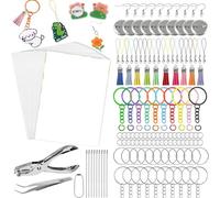 Fegtrtyoa Kit de Llaveros con Láminas Termoencogibles (242 Piezas), para Pendientes, Broches, Llaveros y Anillas de Colores, Perforadora, Pinzas - Herramientas para Manualidades