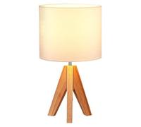 Fegtrtyoa Lámpara de Mesa con Trípode y Base de Madera, Lámpara de Noche con Pantalla, Ideal para Dormitorio, Habitación Infantil y Sala de Estar.