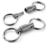 FEGVE Llavero giratorio de liberación rápida de titanio, llavero desmontable resistente con 4 llaveros de acero inoxidable, 2 unidades