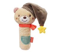 Fehn 060478 - Agarrador con forma de barra y diseño de oso, peluche de tela con sonajero y chirriador, para bebés y niños pequeños a partir de 0 meses, tamaño: 16 cm