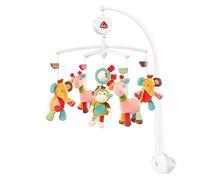 Fehn 074291 Móvil musical Safari, caja de música móvil con coloridos animales de safari para escuchar y maravillarse, Para colocar en la cama de los bebés de 0 a 5 meses, Altura: 65 cm, diámetro 40 cm