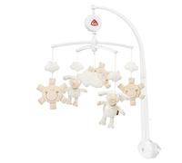 Fehn 154610 - Móvil musical de oveja, móvil con simpáticas ovejas, soles y nubes, melodía "Schlaf Kindlein Schlaf", para colocar en la cama, para bebés de 0 a 5 meses, tamaño: 65 cm, diámetro de 40 cm