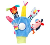 Fehn Guante de juego Color Friends - Para agarrar y hacer ruido, con sonajero y chirriador - Marioneta para bebés a partir de 0 meses