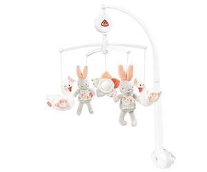 Fehn Lago de los cisnes 062137 Móvil musical, móvil con cisne, liebre y flor para escuchar y maravillarse, melodía "El lago de los cisnes", para bebés de 0 a 5 meses, 65 cm, diámetro 40 cm
