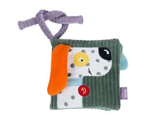 Fehn Libro de Tela Perro Dotty - Libro sensorial para agarrar | 8 páginas con funciones para tocar y descubrir, de algodón - ideal en casa y de viaje
