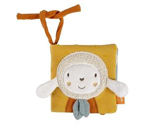 Fehn libro ovejas NATUR - Libro de tela para cochecito - Libro de juguete para bebé con chirriador, papel susurrante y espejo - para bebés y niños pequeños de 0+ meses