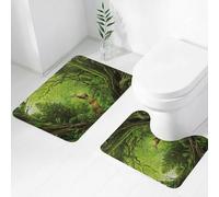 FEHWI Alfombra Baño 2 Piezas,Alfombrilla Antideslizante y Secado Rápido Lavable,Alfombrilla para Bañera,Baño,Ducha,WC,La ilustración del Bosque fue creada usando Pintura al óleo y Lienzo.