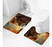 FEHWI Alfombra Baño 2 Piezas,Alfombrilla Antideslizante y Secado Rápido Lavable,Alfombrilla para Bañera,Baño,Ducha,WC,La Mirada del león hacia el Abismo Estrellado