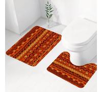 FEHWI Alfombra Baño 2 Piezas,Alfombrilla Antideslizante y Secado Rápido Lavable,Alfombrilla para Bañera,Baño,Ducha,WC,Estilo Rojo, Tribu vívida: diseño Inspirador con Colores cálidos, patrón basado