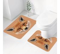 FEHWI Alfombra Baño 2 Piezas,Alfombrilla Antideslizante y Secado Rápido Lavable,Alfombrilla para Bañera,Baño,Ducha,WC,Zorro, Linda Cara esponjosa de Zorro del Bosque, Joven mamífero bebé, depredador
