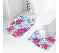 FEHWI Alfombra Baño 2 Piezas,Alfombrilla Antideslizante y Secado Rápido Lavable,Alfombrilla para Bañera,Baño,Ducha,WC,Flores, Damasco florece, Flores Vibrantes y Hojas Decorativas con pequeñas marip