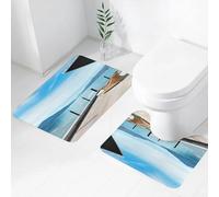 FEHWI Alfombra Baño 2 Piezas,Alfombrilla Antideslizante y Secado Rápido Lavable,Alfombrilla para Bañera,Baño,Ducha,WC,Arquitectura Moderna Hermosa Vista al Lago Desde la terraza de un ático