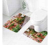 FEHWI Alfombra Baño 2 Piezas,Alfombrilla Antideslizante y Secado Rápido Lavable,Alfombrilla para Bañera,Baño,Ducha,WC,Conjunto Toscano, Vista de la Calle de una pequeña Ciudad renacentista con Porch