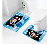 FEHWI Alfombra Baño 2 Piezas,Alfombrilla Antideslizante y Secado Rápido Lavable,Alfombrilla para Bañera,Baño,Ducha,WC,Pirata, señal de Gro. Cuidado con la Calavera Pirata con Sombrero.