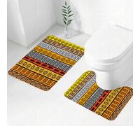 FEHWI Alfombra Baño 2 Piezas,Alfombrilla Antideslizante y Secado Rápido Lavable,Alfombrilla para Bañera,Baño,Ducha,WC,Símbolo de Rayas de Tapiz Inspirado, Banda de Color de Estilo Tribal, Carrera ar