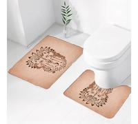 FEHWI Alfombra Baño 2 Piezas,Alfombrilla Antideslizante y Secado Rápido Lavable,Alfombrilla para Bañera,Baño,Ducha,WC,Lobo, Dibujo Animal de Estilo étnico en un Gorro de Guerra Decorativo Inspirado