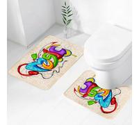 FEHWI Alfombra Baño 2 Piezas,Alfombrilla Antideslizante y Secado Rápido Lavable,Alfombrilla para Bañera,Baño,Ducha,WC,Música, Ilustración, Lettering, Estilo, Grafiti, Estuche