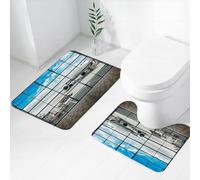 FEHWI Alfombra Baño 2 Piezas,Alfombrilla Antideslizante y Secado Rápido Lavable,Alfombrilla para Bañera,Baño,Ducha,WC,Moderno Aeropuerto Chino de Shanghái con un Gran avión King