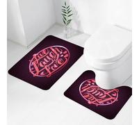 FEHWI Alfombra Baño 2 Piezas,Alfombrilla Antideslizante y Secado Rápido Lavable,Alfombrilla para Bañera,Baño,Ducha,WC,Vive, ríe, ama, Corazones y Fondo Bokeh con positividad