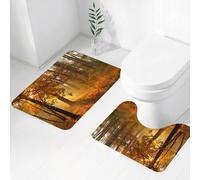FEHWI Alfombra Baño 2 Piezas,Alfombrilla Antideslizante y Secado Rápido Lavable,Alfombrilla para Bañera,Baño,Ducha,WC,El Sol Brilla a través del Bosque de Hojas Doradas, Formando una Escena otoñal t