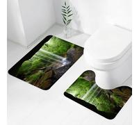 FEHWI Alfombra Baño 2 Piezas,Alfombrilla Antideslizante y Secado Rápido Lavable,Alfombrilla para Bañera,Baño,Ducha,WC,Naciones cavernícolas Naturales, Cascada silenciosa en el Bosque en Habitat-Ökos