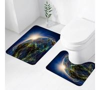 FEHWI Alfombra Baño 2 Piezas,Alfombrilla Antideslizante y Secado Rápido Lavable,Alfombrilla para Bañera,Baño,Ducha,WC,Mundo, Globo Viviente en el Espacio, Cubierto por una Red Brillante y Abierto.