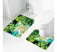 FEHWI Alfombra Baño 2 Piezas,Alfombrilla Antideslizante y Secado Rápido Lavable,Alfombrilla para Bañera,Baño,Ducha,WC,Naturaleza, Exquisita Jungla con Cascada, Lago mágico del Bosque, Imagen de ensu