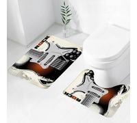 FEHWI Alfombra Baño 2 Piezas,Alfombrilla Antideslizante y Secado Rápido Lavable,Alfombrilla para Bañera,Baño,Ducha,WC,Música Rock, patrón detallado de Guitarra con Cuerdas, Fondo Retro de semitono,