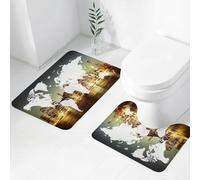 FEHWI Alfombra Baño 2 Piezas,Alfombrilla Antideslizante y Secado Rápido Lavable,Alfombrilla para Bañera,Baño,Ducha,WC,Mundo, Mundo Cartografía Global Globalización Tierra Concepto Internacional Ciud