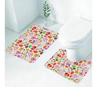 FEHWI Alfombra Baño 2 Piezas,Alfombrilla Antideslizante y Secado Rápido Lavable,Alfombrilla para Bañera,Baño,Ducha,WC,Criaturas del Bosque, Animales Coloridos como Ardillas y búhos en Las Hojas y ba