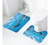 FEHWI Alfombra Baño 2 Piezas,Alfombrilla Antideslizante y Secado Rápido Lavable,Alfombrilla para Bañera,Baño,Ducha,WC,Delfín, fotografía submarina de Delfines Felices Nadando Imagen de la Vida Anima