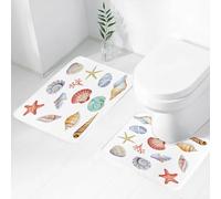 FEHWI Alfombra Baño 2 Piezas,Alfombrilla Antideslizante y Secado Rápido Lavable,Alfombrilla para Bañera,Baño,Ducha,WC,Náutica, Colección de Diferentes Tipos de Conchas Vieiras Moluscos Verano Criatu