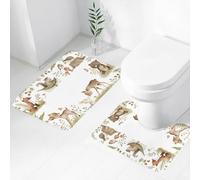 FEHWI Alfombra Baño 2 Piezas,Alfombrilla Antideslizante y Secado Rápido Lavable,Alfombrilla para Bañera,Baño,Ducha,WC,Ilustración de Acuarela de Animales del Bosque para bebés