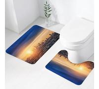 FEHWI Alfombra Baño 2 Piezas,Alfombrilla Antideslizante y Secado Rápido Lavable,Alfombrilla para Bañera,Baño,Ducha,WC,Ciudad, Amanecer en Los Ángeles Arquitectura Urbana Paisaje Tranquilo Cielo Maje