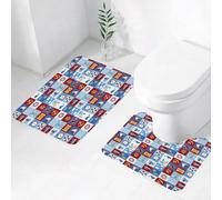 FEHWI Alfombra Baño 2 Piezas,Alfombrilla Antideslizante y Secado Rápido Lavable,Alfombrilla para Bañera,Baño,Ducha,WC,Niños, Estilo de Dibujos Animados, Iconos náuticos y Animales, Vida marítima, pi
