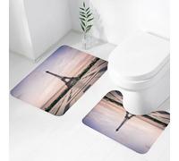 FEHWI Alfombra Baño 2 Piezas,Alfombrilla Antideslizante y Secado Rápido Lavable,Alfombrilla para Bañera,Baño,Ducha,WC,Decoración de la Ciudad de París, Trocadero y la Torre Eiffel bajo el Sol Parisi