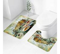 FEHWI Alfombra Baño 2 Piezas,Alfombrilla Antideslizante y Secado Rápido Lavable,Alfombrilla para Bañera,Baño,Ducha,WC,Pequeñas embarcaciones de Nápoles en la histórica Costa Italiana con un Castillo