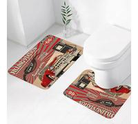 FEHWI Alfombra Baño 2 Piezas,Alfombrilla Antideslizante y Secado Rápido Lavable,Alfombrilla para Bañera,Baño,Ducha,WC,Cartel Retro de gasolinera Abierta Las 24 Horas de la Ruta 66 con Estilo Retro y
